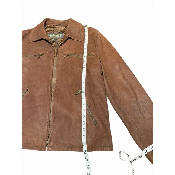 Timberland Rugged Durable 100% Genuine Leather Jacket Men's Size Small Tan Brown